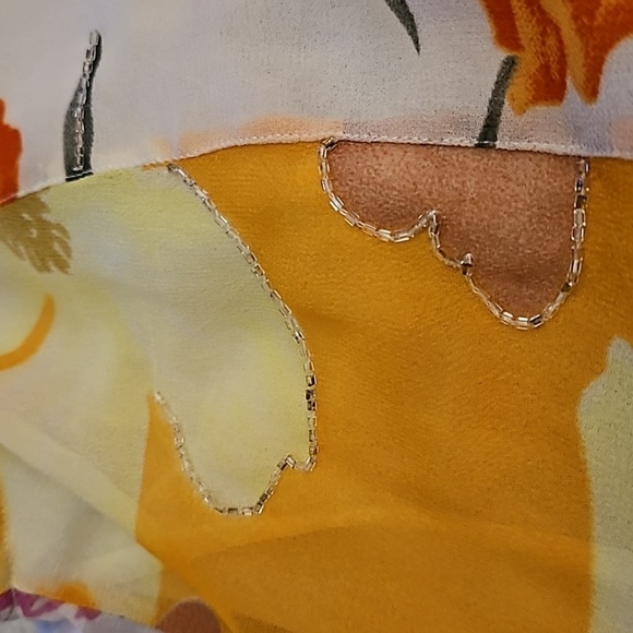 SACRED THREADS Canary Yellow Assymetric Floral Chiffon Sleeveless Maxi Dress - Picture 13 of 14